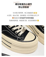 Women Canvas Shoes Black White Platform Sneakers