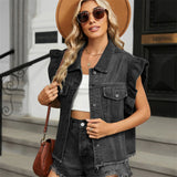 Women’s Leopard Print Washed Denim Vest