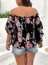 Women Plus Size Floral Off-Shoulder Top