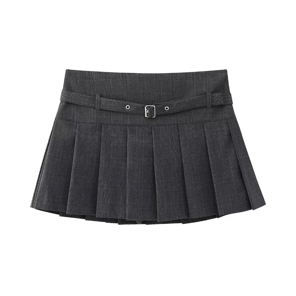 Women's Pleated Belted Skort Shorts