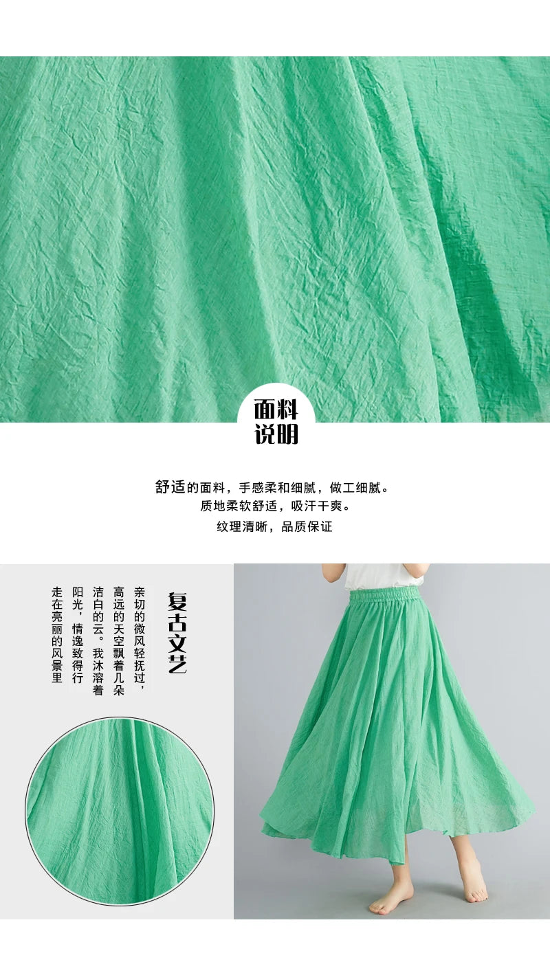 Women Cotton Linen Maxi Skirt