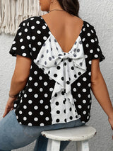 Women Plus Size Spot Print Bow Shirt