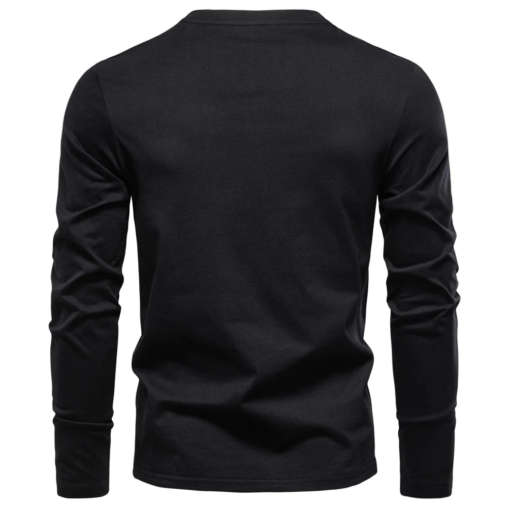 Men Cotton Henley Long Tee