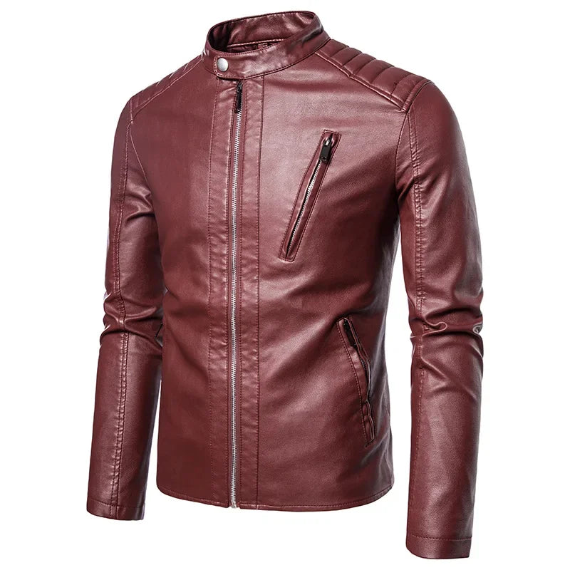 Men Faux Leather Motorcycle Jacket