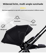 Highview Baby Stroller's sunshade features multi-angle adjustment for windproof, sunscreen, and rainproof protection.