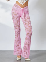 Women Lace Flare See-Through Pants