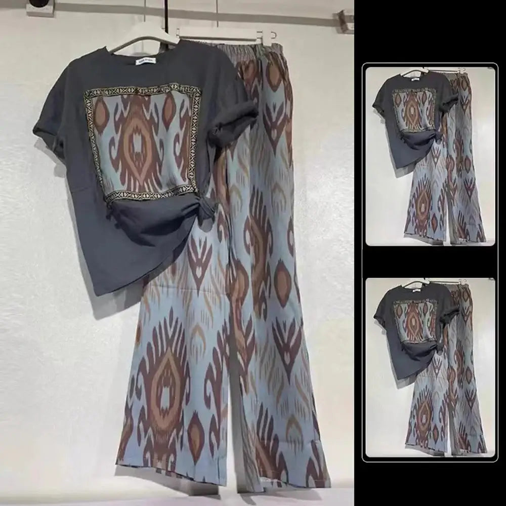 Women Summer Patchwork T-Shirt Pants Set