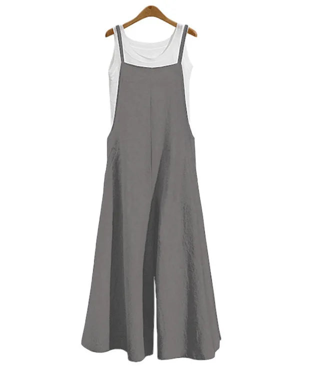 Women Wide Leg Cotton Linen Jumpsuit