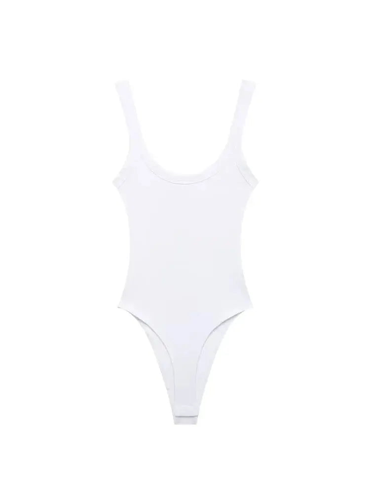 Women Ribbed Snap Button Bodysuit
