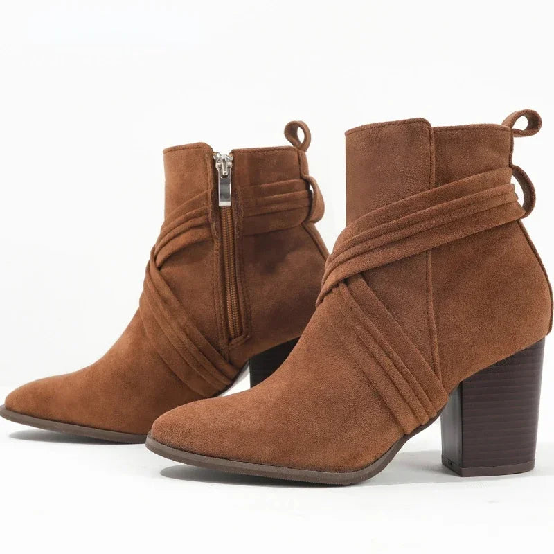 Women Pointed Toe Zipper Ankle Boots – Autumn High Heel Short Booties