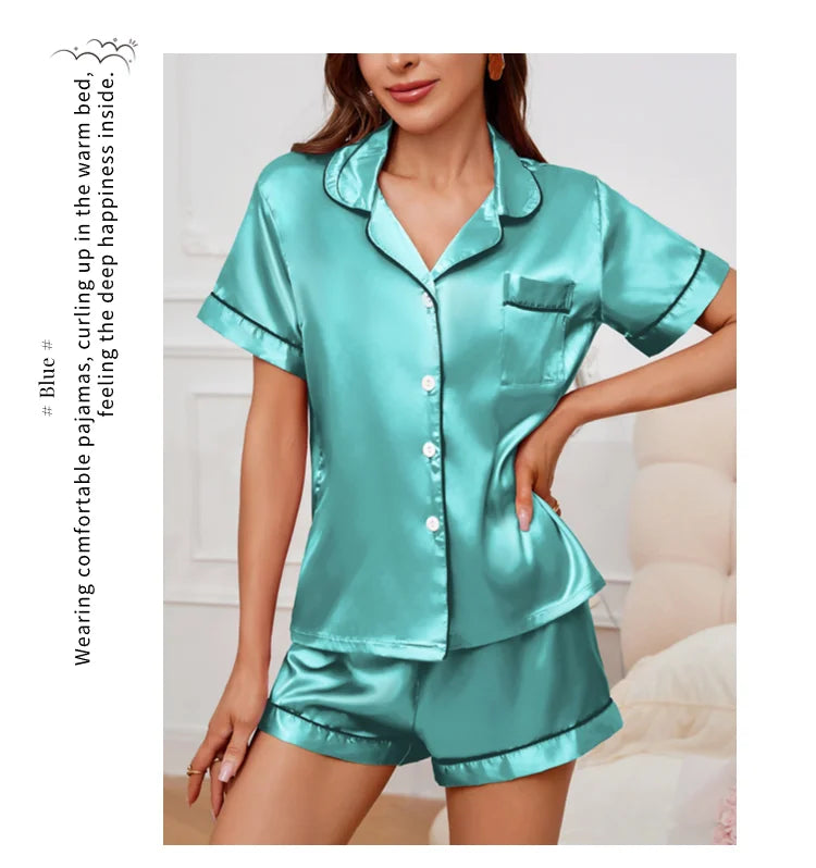 Women Satin Button Down Pajama Set