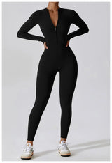 Women Fitness Zipper Long Sleeve Jumpsuit