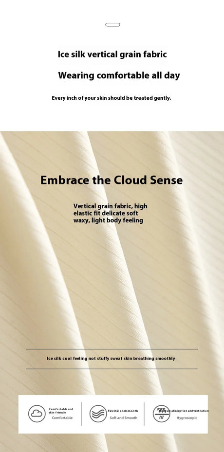 Close-up of ice silk vertical grain fabric highlighting its comfort, softness, and elastic qualities for all-day wear.