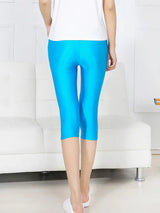 Women Shiny Neon Spandex Capri Leggings