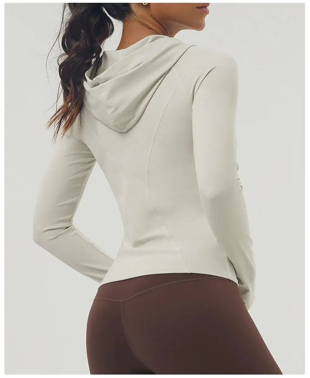 Women Slim Fit Hooded Fitness Jacket