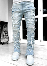 Men Patchwork Stacked Jeans