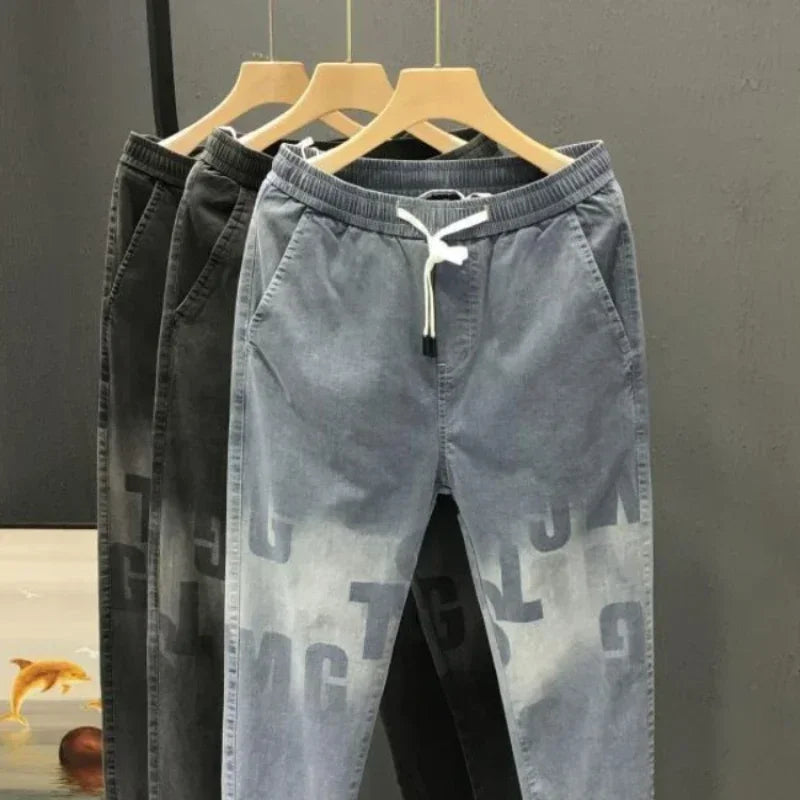 Men's Plus Size Printed Cropped Jeans