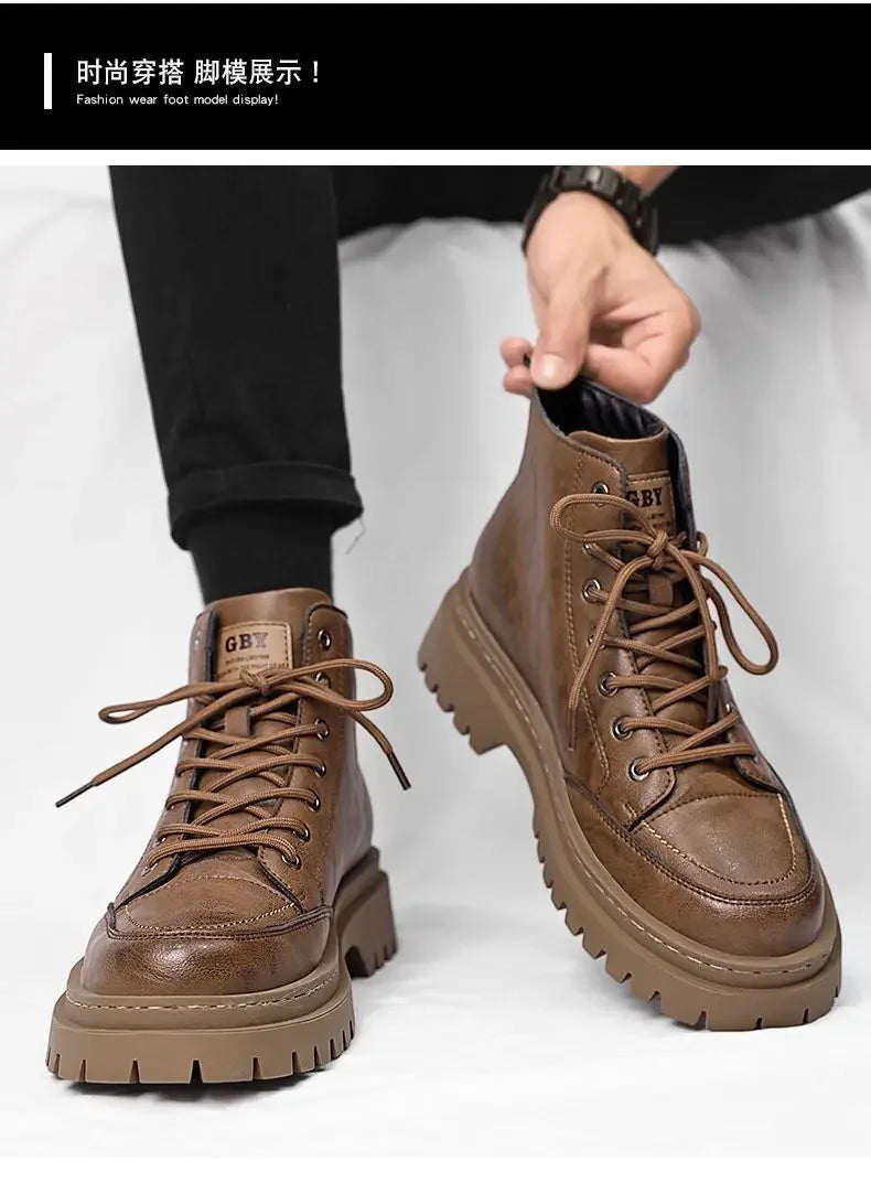 Men’s Autumn Waterproof Mid-Top Leather Boots