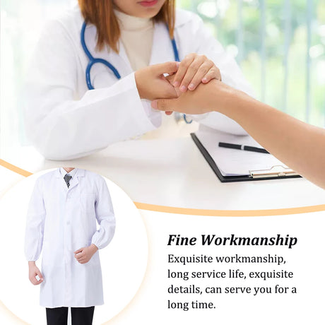 Laboratory long sleeve work coat showcasing fine workmanship and detailed design for medical use.
