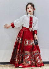 Summer Hanfu girls dress with embroidered skirt, perfect for stylish little girls, made of soft polyester, ideal for warm weather.