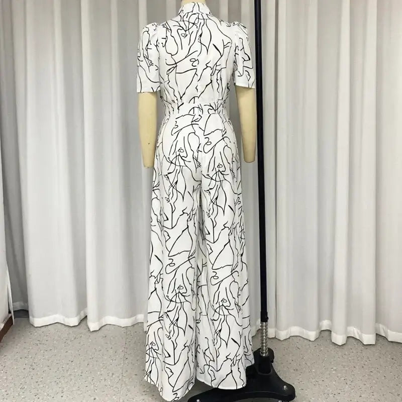 Women Art Print Wide Leg Jumpsuit