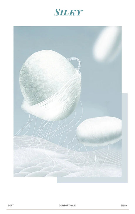 Abstract art featuring soft, comfortable textures with silky elements on a light background.