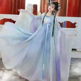 Hanfu traditional dress in soft pastel colors, featuring flowing sleeves and elegant design, perfect for parties and special occasions.
