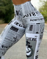 Women Newspaper Print Lifting Pants