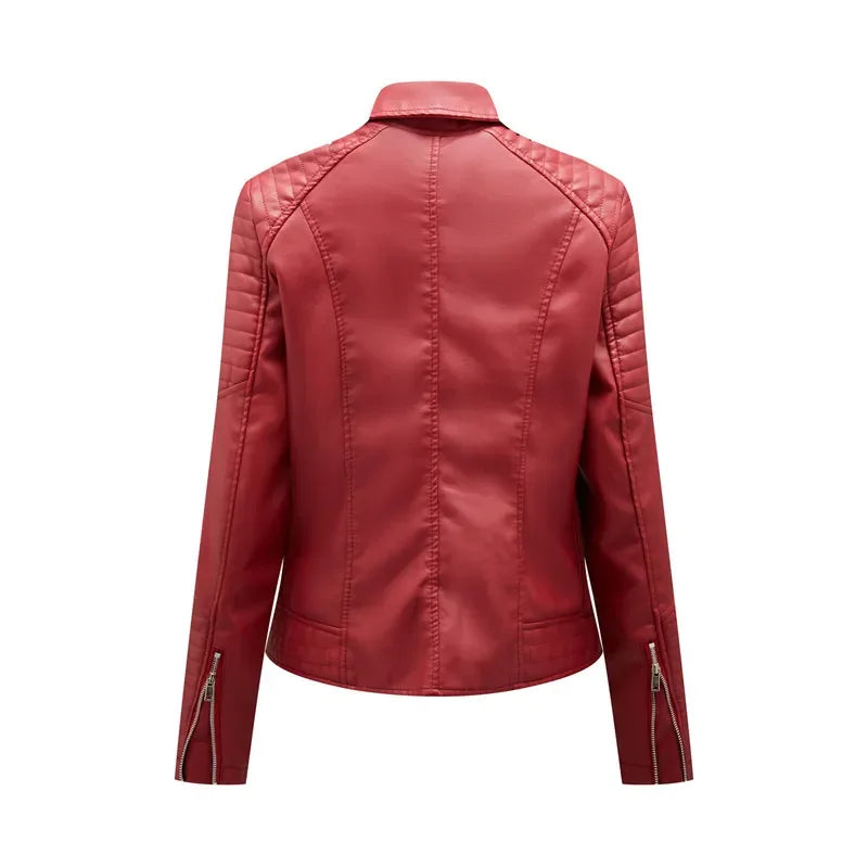 Women's Faux Leather Lapel Biker Jacket