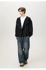 Slant Zipper Hooded Cardigan Jacket