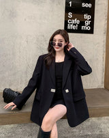 DrapeForm™ – Longline Loose Blazer (Youthful Black Jacket, Layered Elegance)