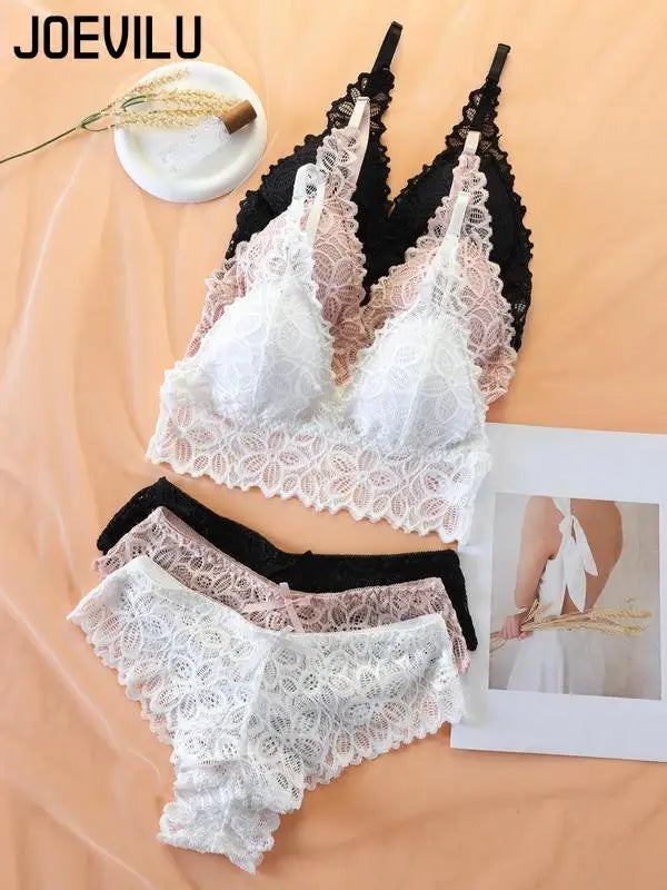 Women Contrast Lace Bra Set
