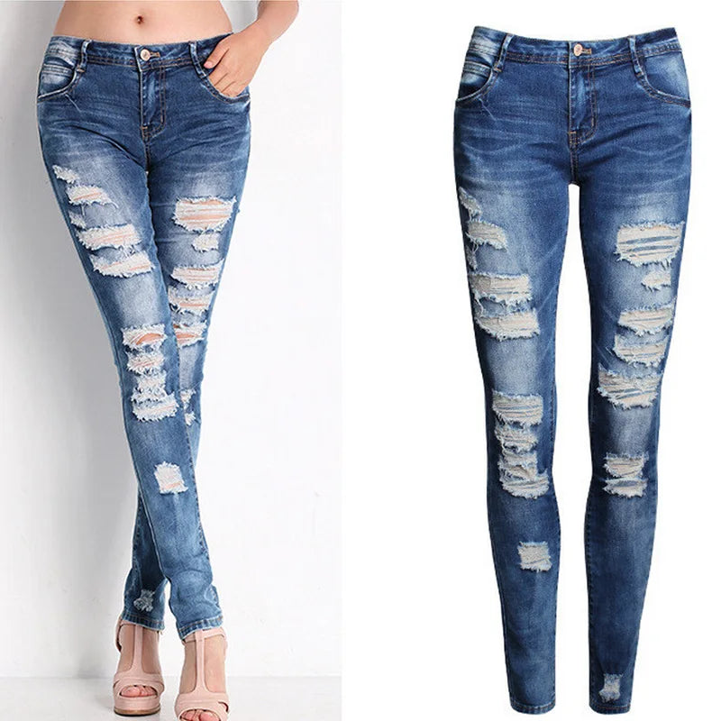 Women Ripped High Waist Jeans