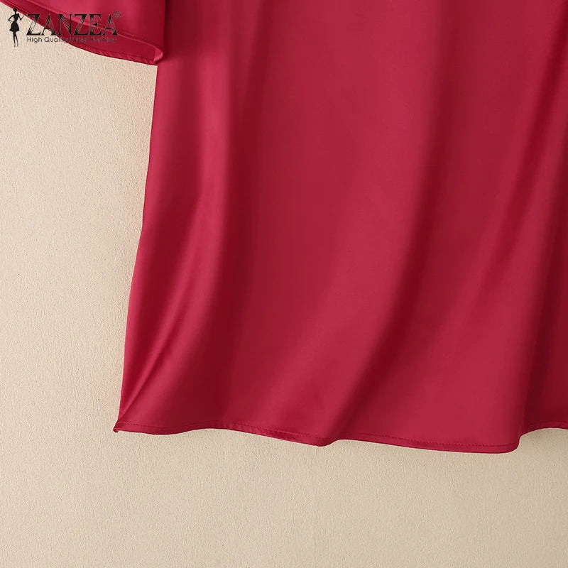 Women Satin Office Short Sleeve Blouse