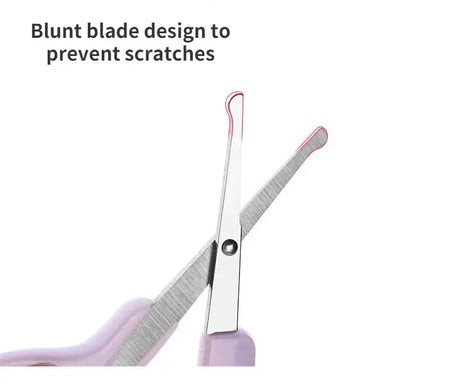 Blunt blade design of a baby nail clipper to prevent scratches during use, ensuring safe nail care for newborns.