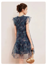 Women’s LOUIS YAO Sparkling Dress featuring a flounced edge design, above-knee length, and patchwork pattern.