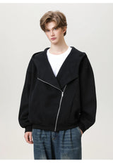 Slant Zipper Hooded Cardigan Jacket