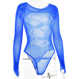 Women's Knitted Rhinestone Long Sleeve Bodysuit – Sexy Y2K Outfit