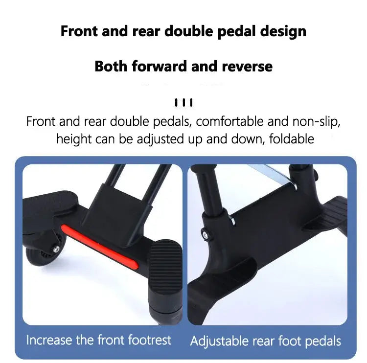 Light foldable baby stroller with front and rear double pedal design for comfort and adjustability.