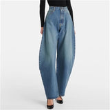 Women Retro Washed Straight Leg Jeans