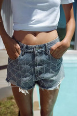 DazzleLine™ – High Waist Hot Diamond Shorts (Raw Edge, Straight Fit)