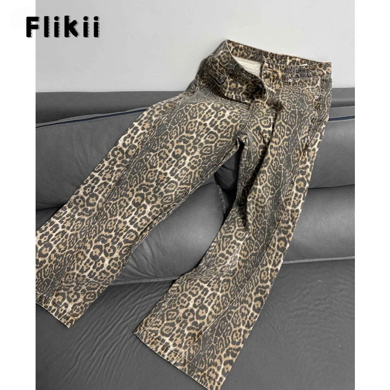 WildFur™ – Leopard Print High Waist Denim Trousers (Statement, Fierce & Urban)