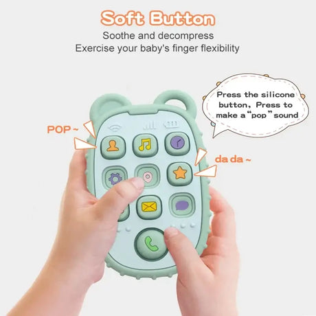 Baby toy with soft buttons for finger flexibility, featuring cute bear design, helps soothe and engage infants.