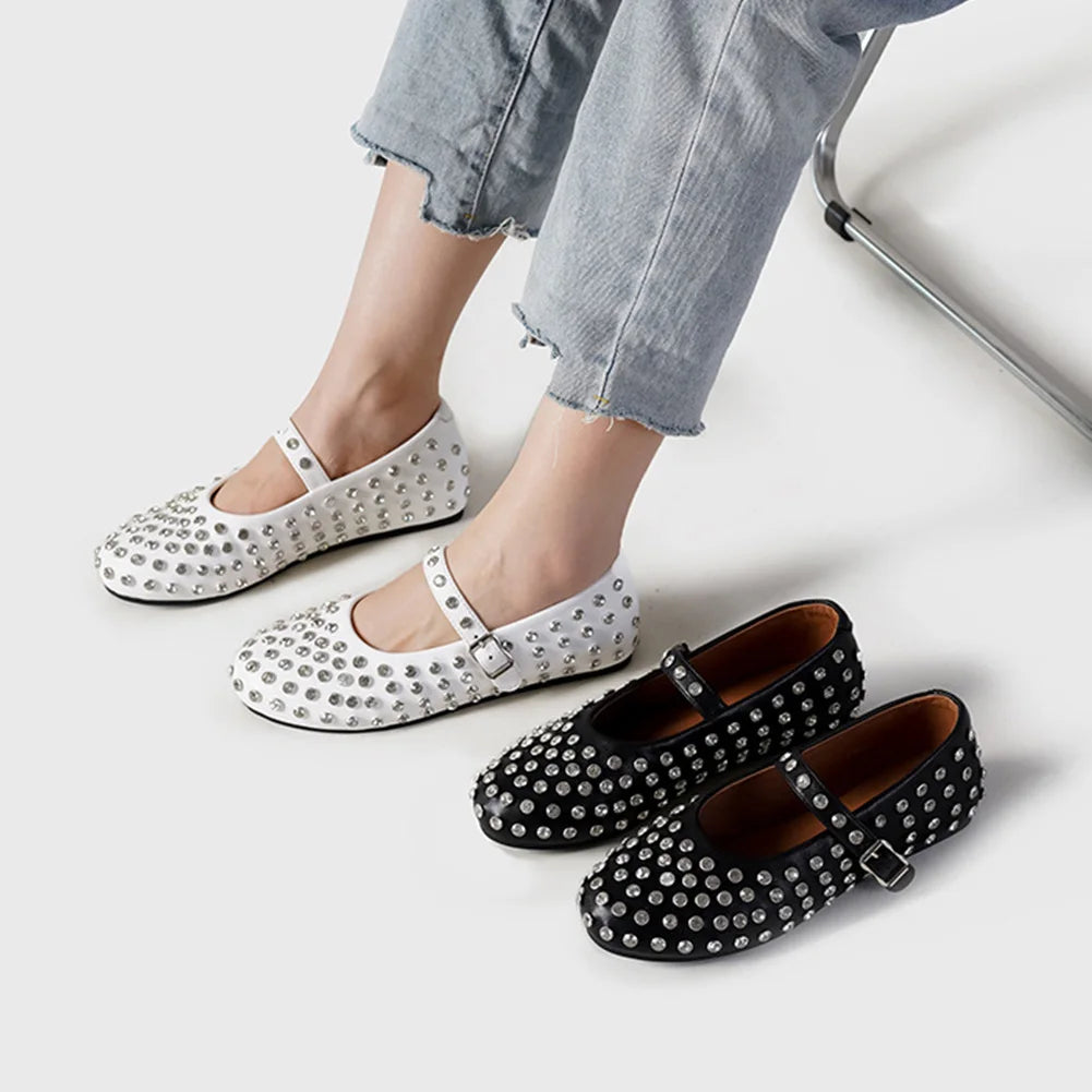 Women Crystal Ballerina Shoes Rhinestone Flats