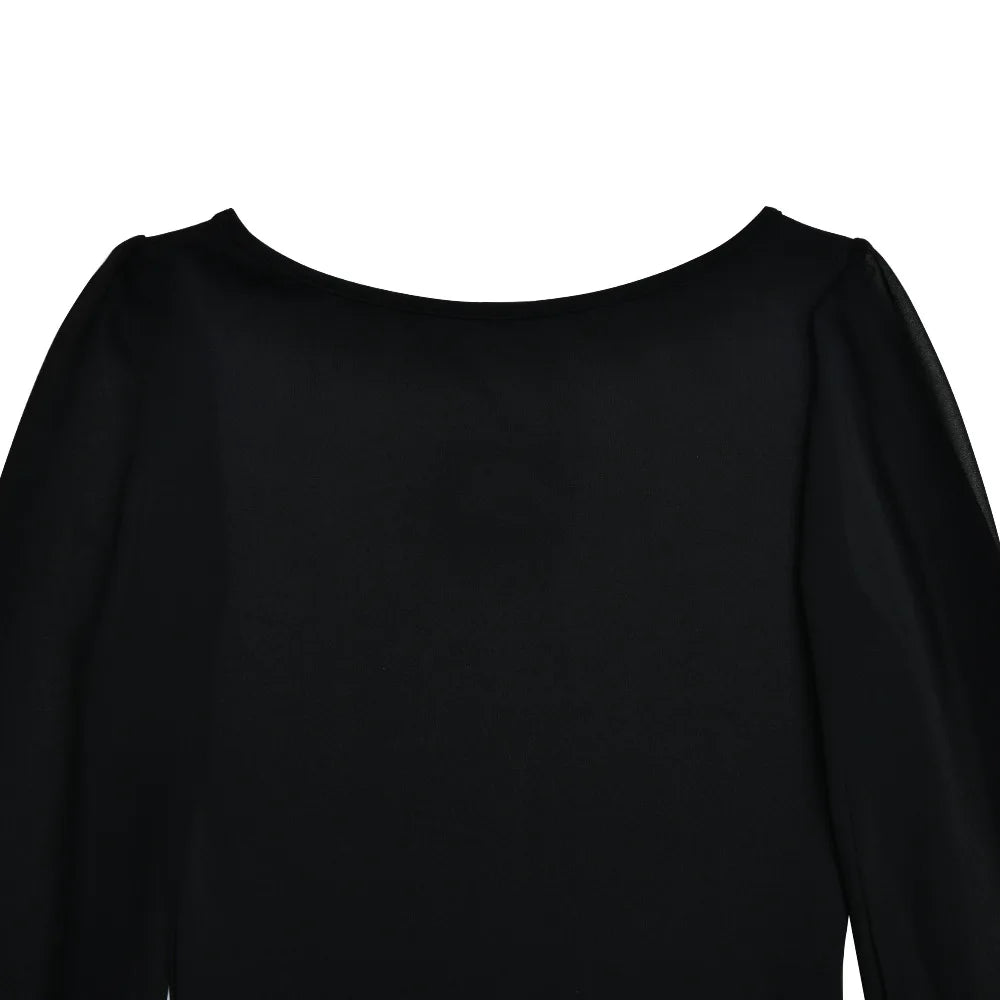 Women's Mesh Long Sleeve Bodysuit – Sexy Black White Bodycon Top