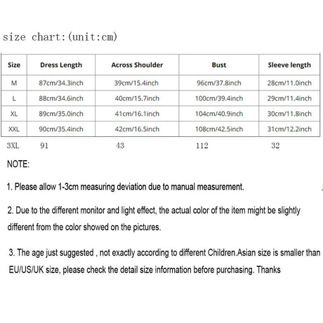 Size chart for Loose Korean Cartoon Cat Maternity Dress, showing dimensions for M, XL, XXL, and 3XL.