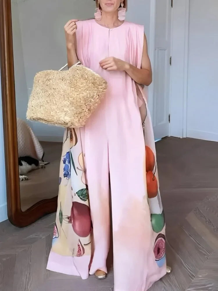 TropiLuxe™ – Fruit Print Summer Jumpsuit (Wide Leg, Colorful & Lightweight)