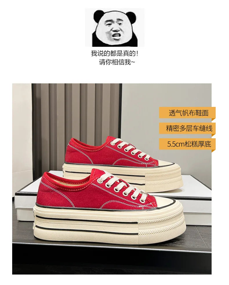 Women Canvas Shoes Black White Platform Sneakers