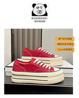 Women Canvas Shoes Black White Platform Sneakers