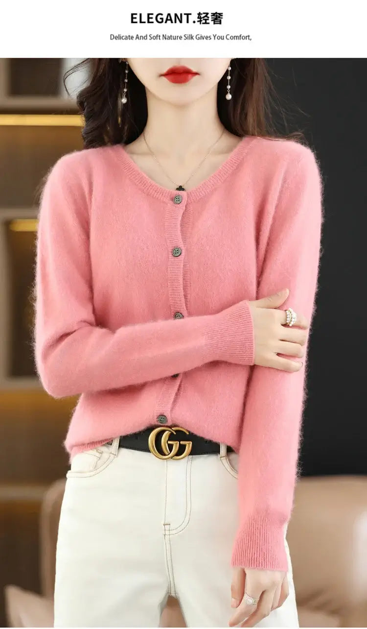 Women Mink Cashmere Knit Cardigan